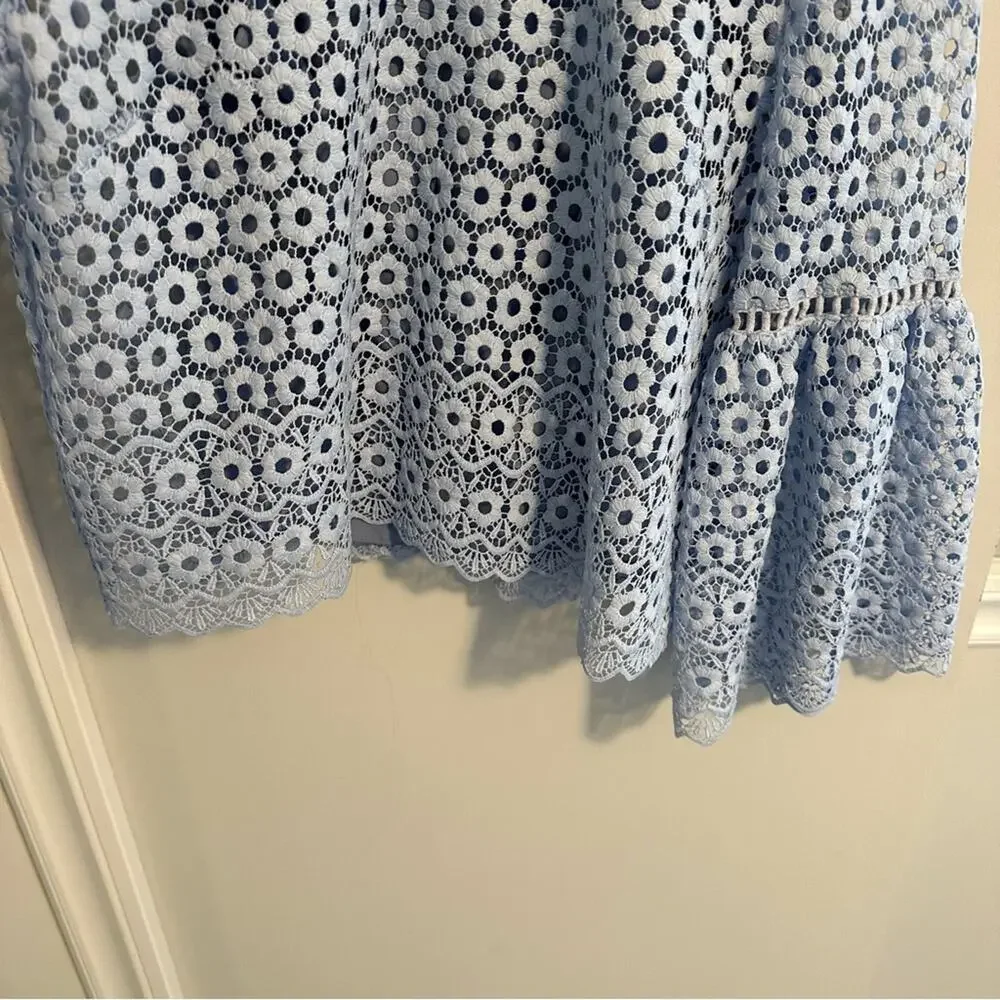 J. Crew Blue Floral Lace Flare Sleeve Blouse Top 6